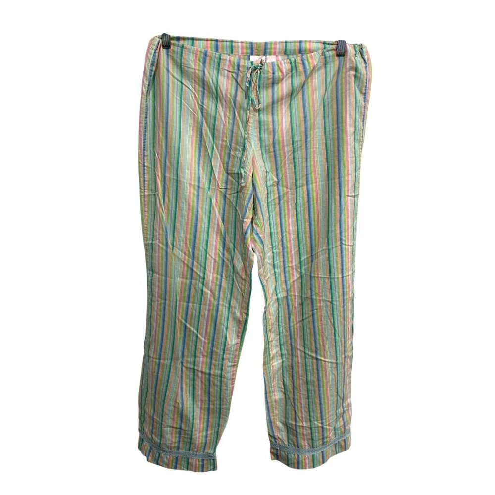 Victorias Secret Womens Pastel Striped Pajama Pants Lace Trim Sz Medium